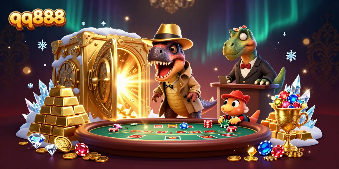 Experience excitement with qq888 at a vibrant blackjack table featuring animated characters and treasure.
