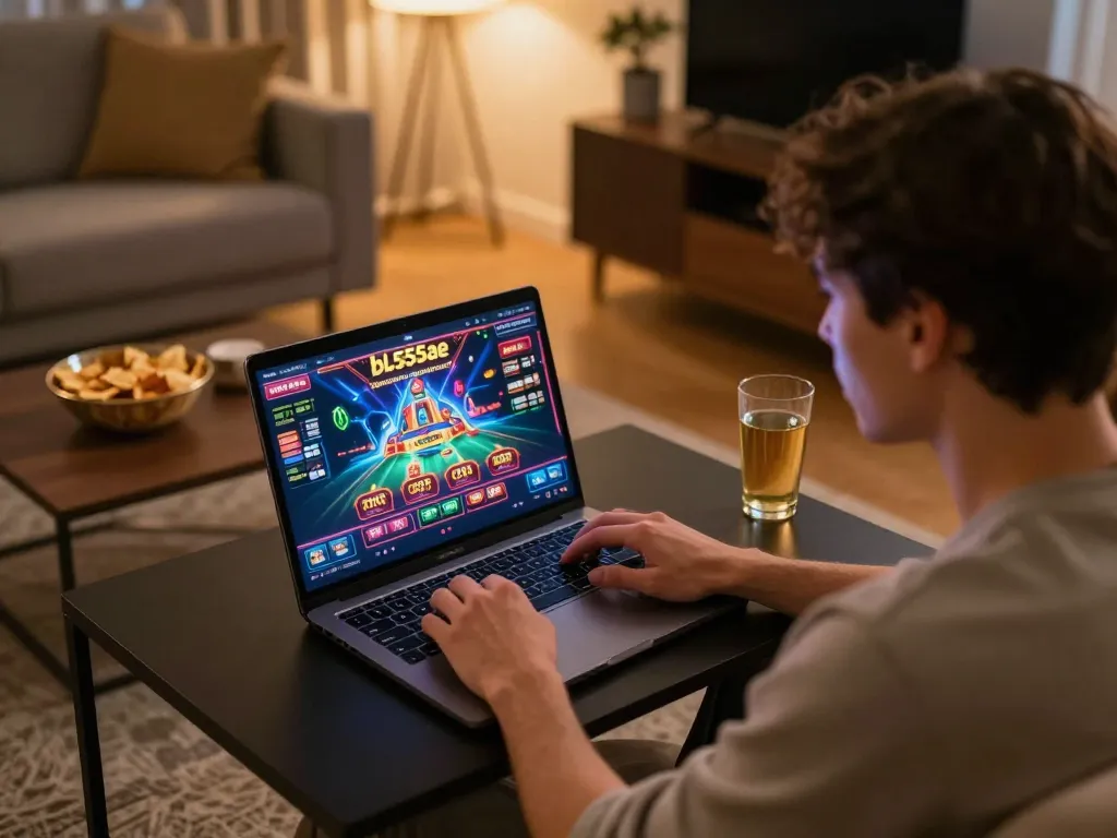 Engaging online casino gameplay at bl555ae with a focused player and vibrant game display.