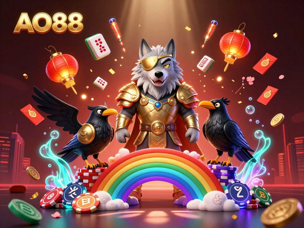 AO88 captivates players with a radiant scene of Odin and ravens amidst golden casino chips.