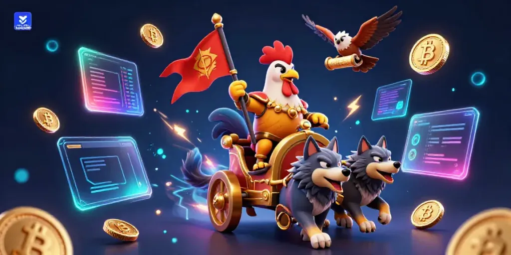 Engage in thrilling gameplay with CSKH Loto188 in this vibrant casino-themed illustration showcasing dynamic characters and crypto elements.