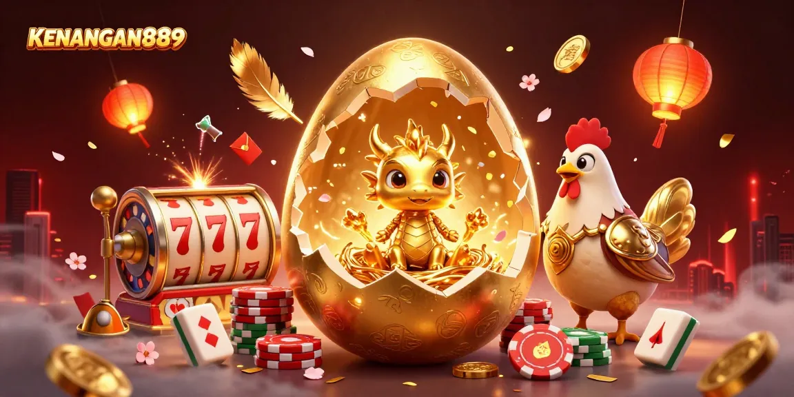 Experience exciting gambling at KENANGAN889 with vibrant golden dragon and poker chips.