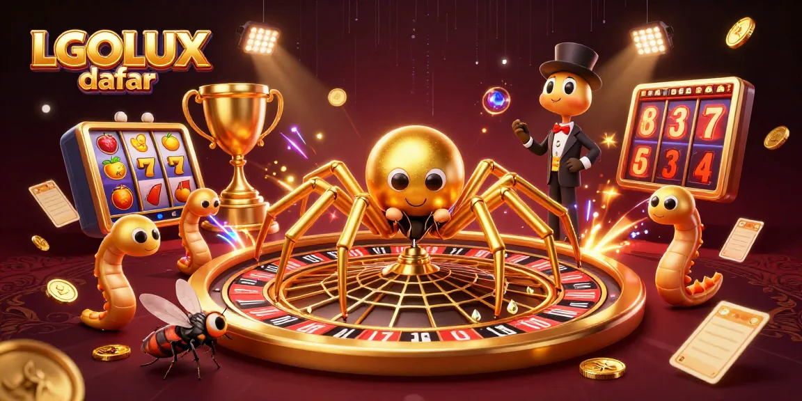 Experience dynamic gaming action with LGOLUX daftar featuring a thrilling 3D illustration of a spider and croupier.