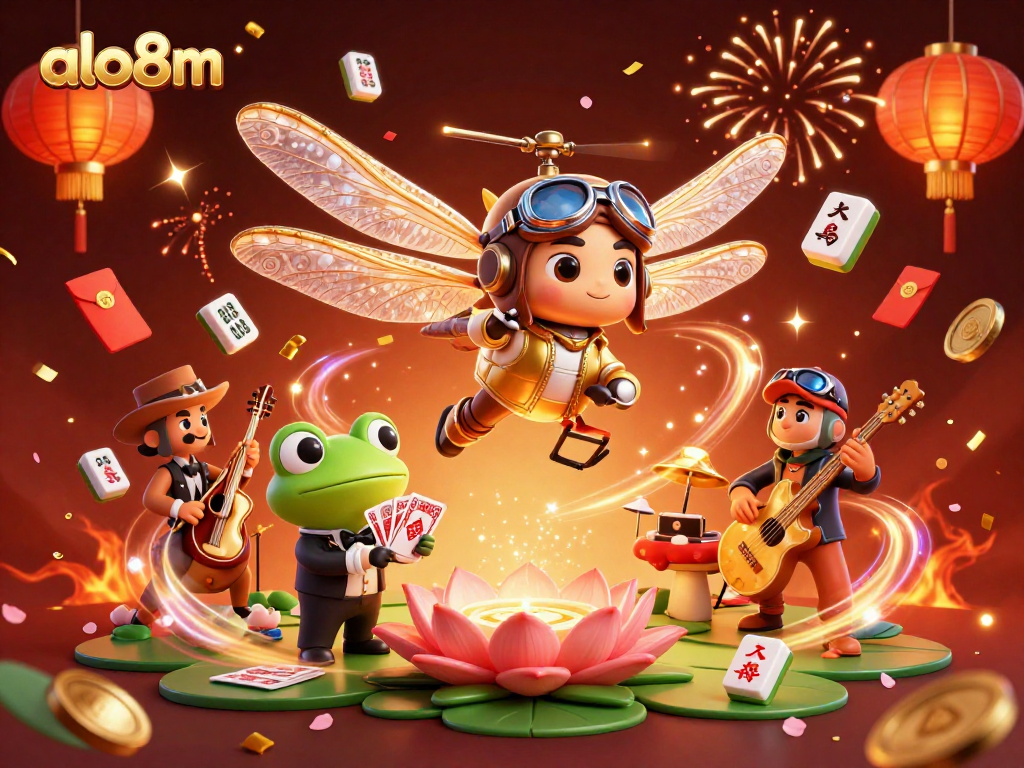 Experience vibrant gameplay at alo8m's lily pad casino, with colorful characters and festive elements.
