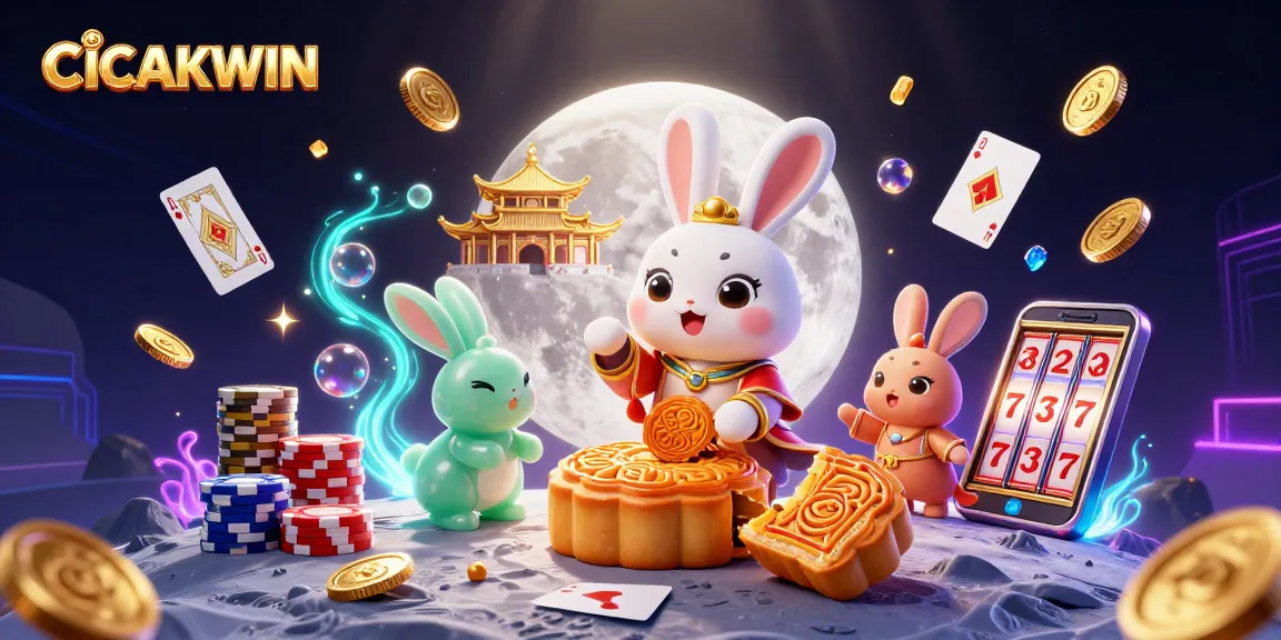 CICAKWIN offers exciting gameplay with a rabbit character revealing poker chips in a vibrant 3D casino world.
