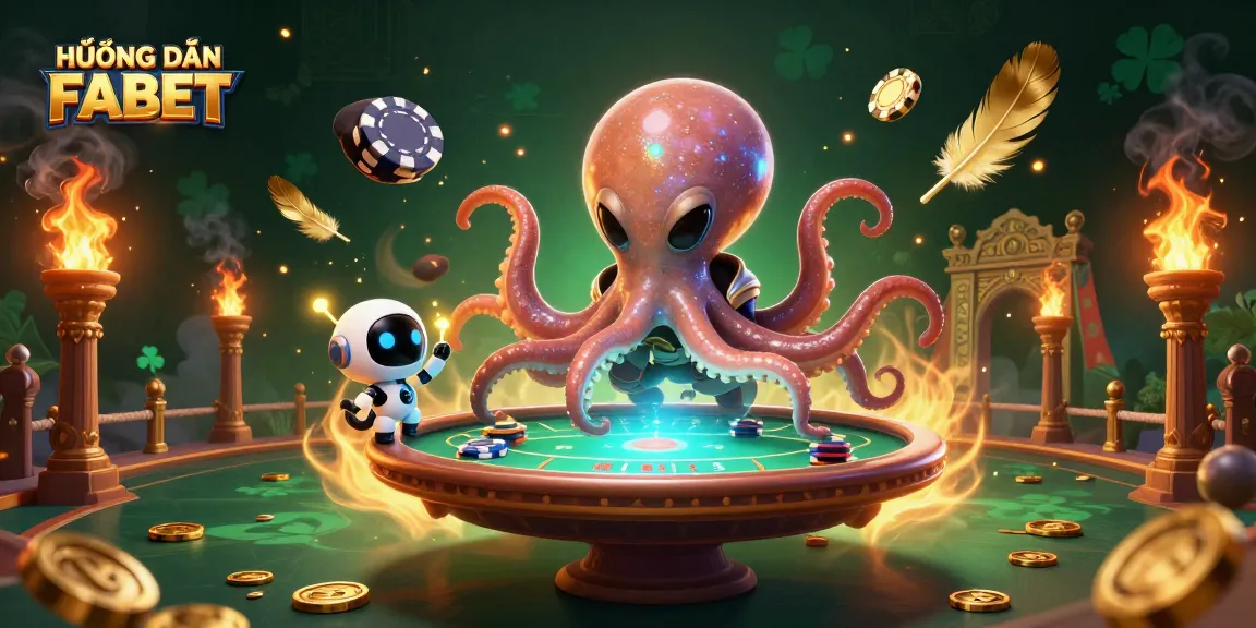 HƯỚNG DẪN FABET showcases an alien octopus mastering poker amidst cosmic elements in a dynamic scene.