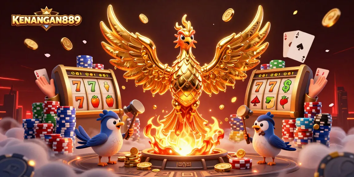 Experience thrilling gameplay at KENANGAN889 with a dazzling 3D illustration showcasing captivating slot elements.