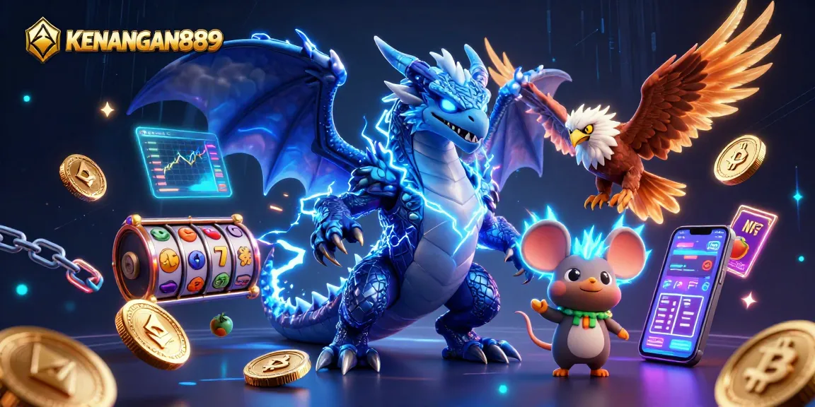Play thrilling slots at KENANGAN889 to win big jackpots in this electrifying digital illustration.