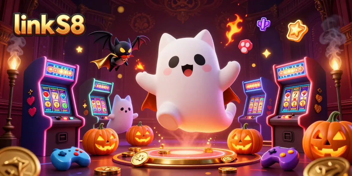 Experience exciting gameplay at link S8 with a festive haunted casino scene featuring a ghost cat!