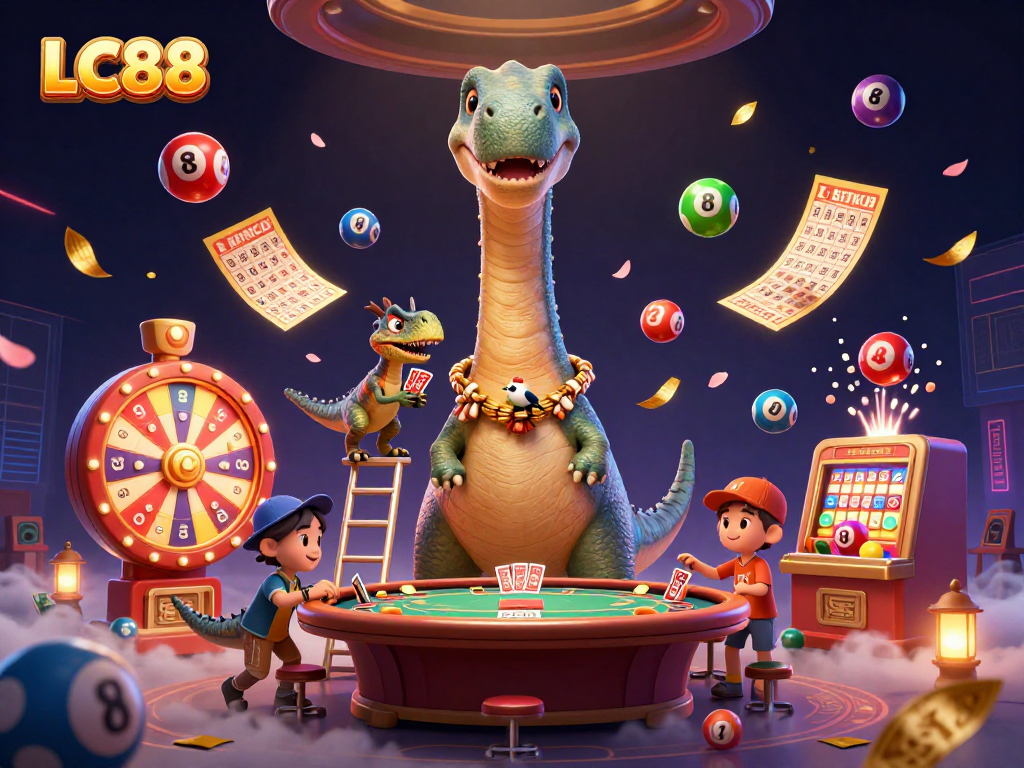 LC88 brings lively casino fun with a brontosaurus and raptor at the poker table.