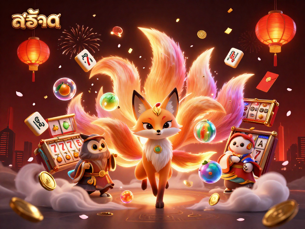 Spin the reels and win with สล็อต game elements swirling around a vibrant scene.