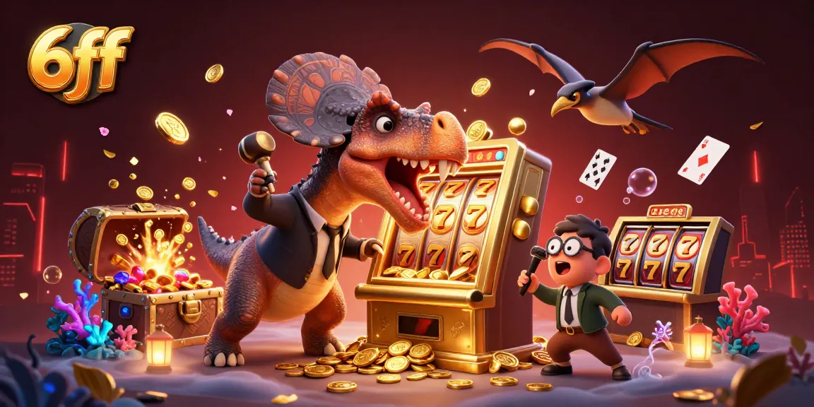 Experience thrilling jackpots as 6ff characters interact with a vibrant casino scene filled with gold coins and fun.