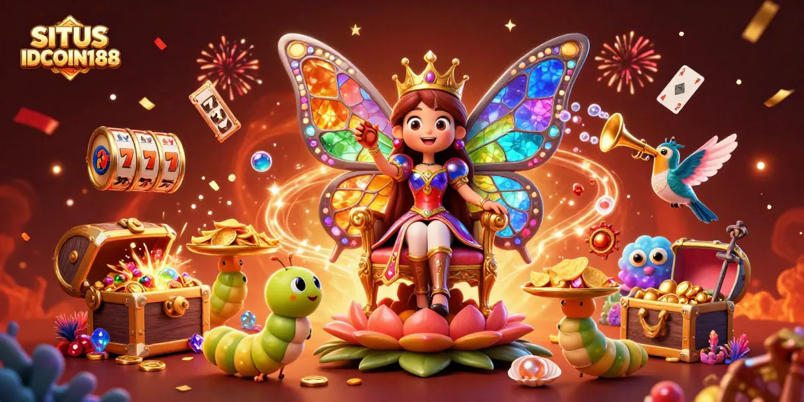 Engage with SITUS IDCOIN188, featuring a vibrant casino scene balanced with 3D characters and rich illustrations.