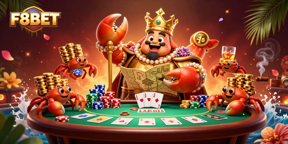 Engage in thrilling action at F8BET with the majestic crab emperor ruling a vibrant casino scene.