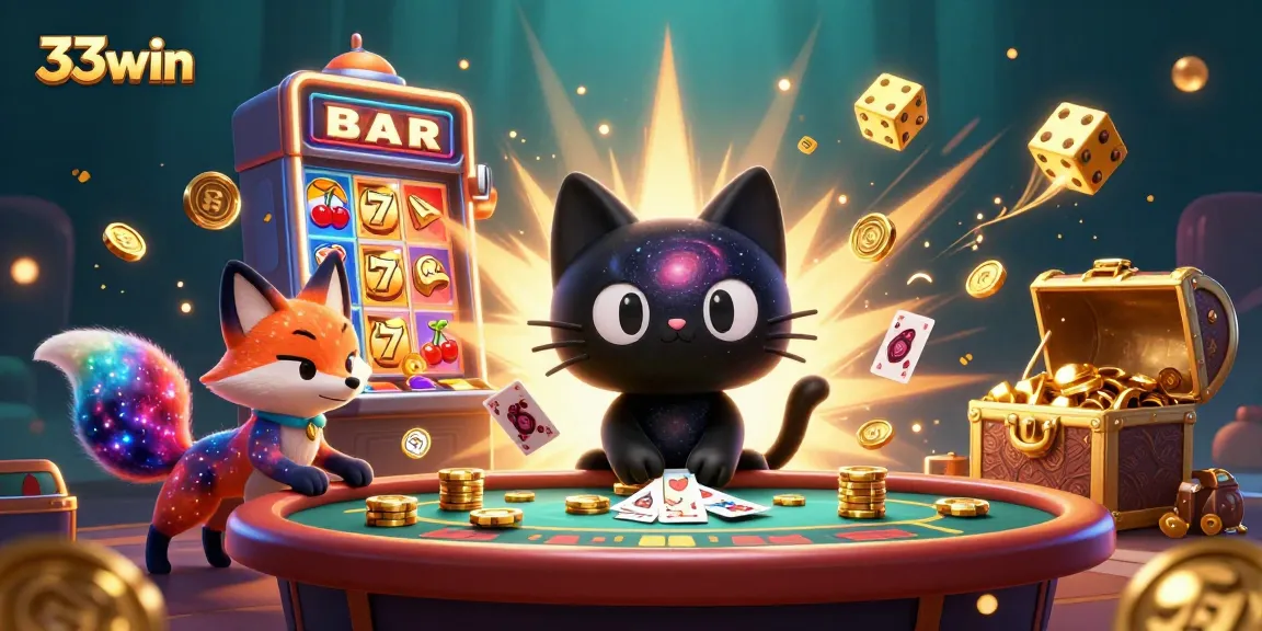 33win unleashes cosmic fun at the casino with a black hole cat and colorful nebula fox!