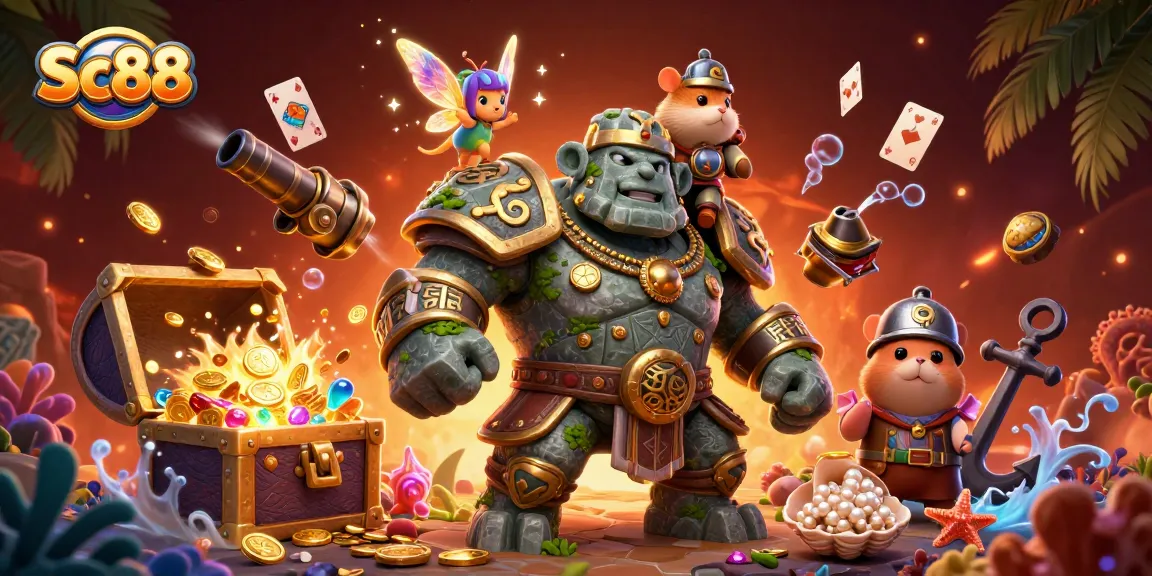 Experience the magical world of Sc88 as the guardian golem and fairy companion bring dynamic gambling adventures to life.