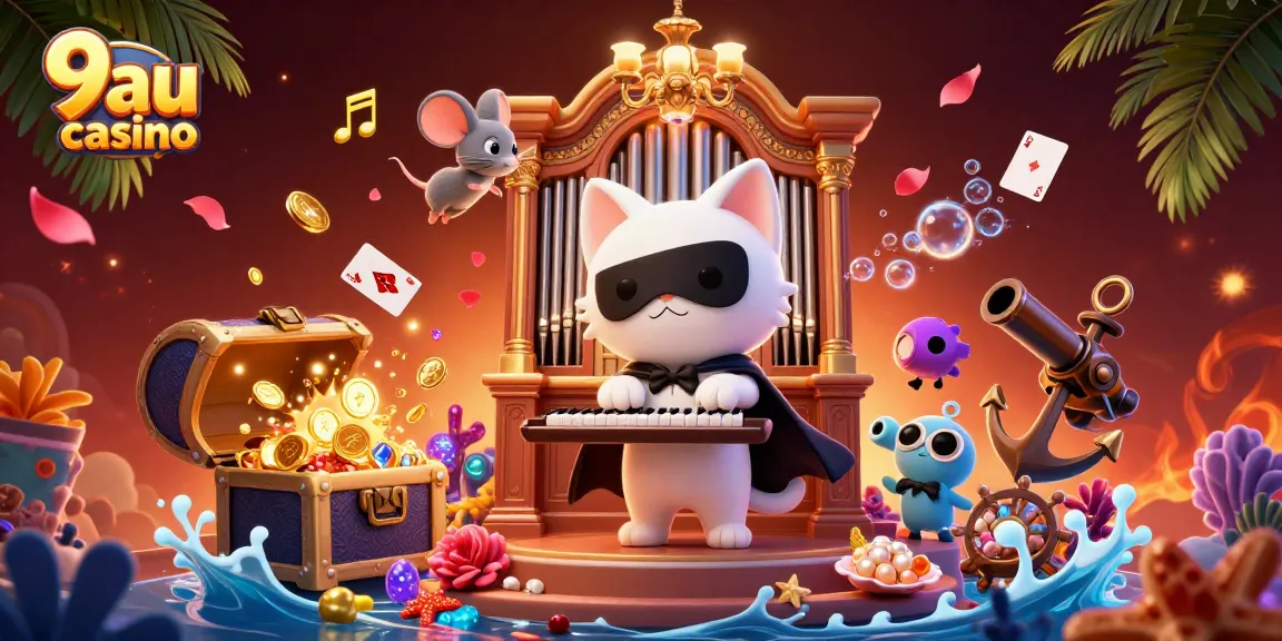 Experience the magic of 9au casino with vibrant characters and casino elements.