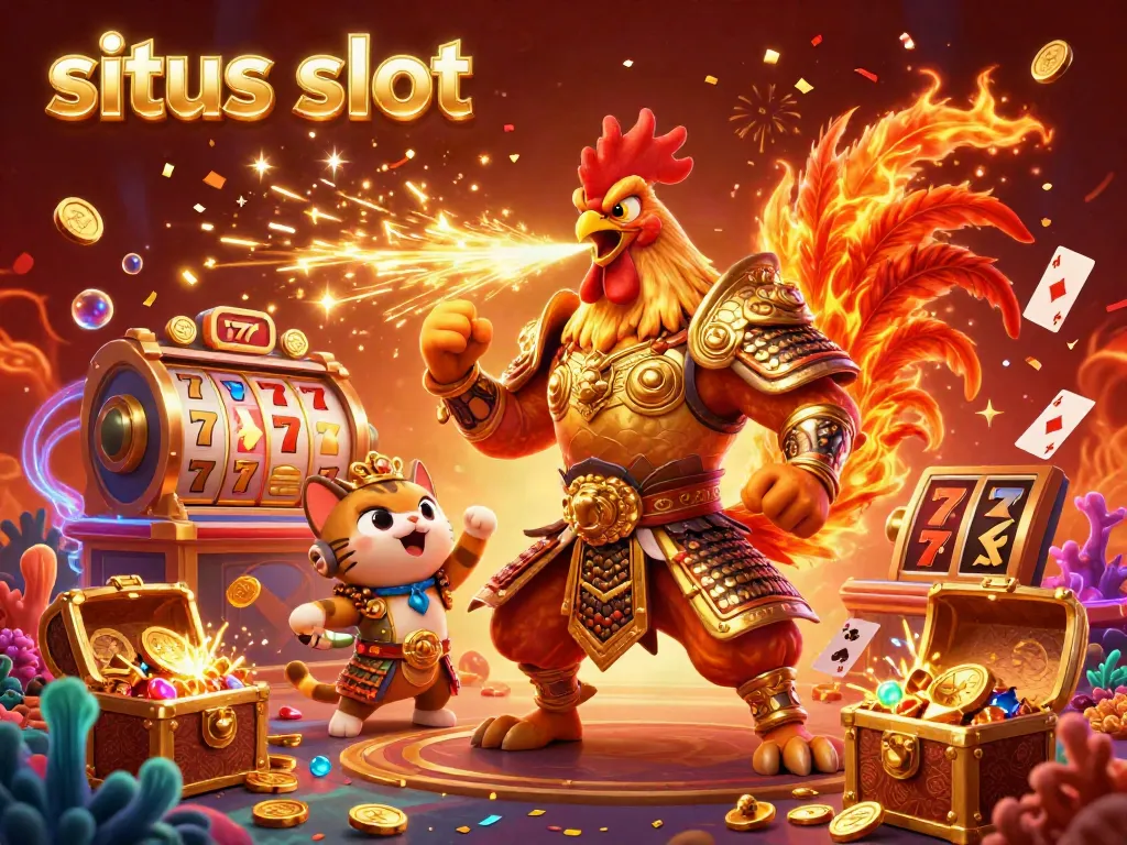 Experience the thrill of situs slot with exciting characters and dynamic casino elements in a vibrant scene.
