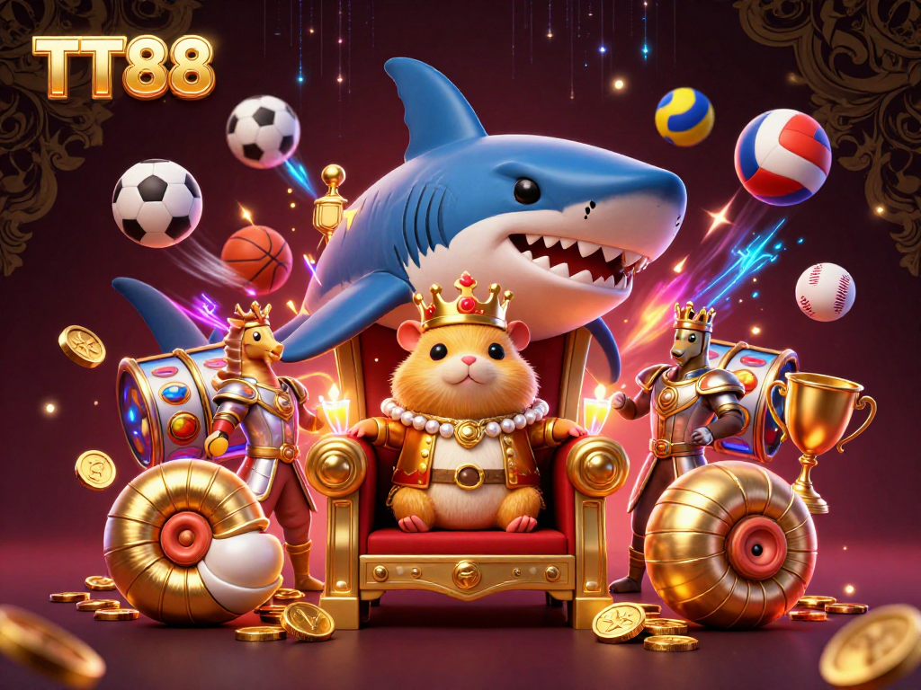 Engage in thrilling games at TT88 with a vibrant 3D illustration showcasing a dynamic casino scene.