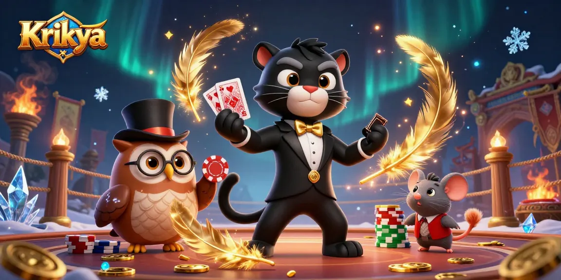 Krikya showcases a 3D panther dealer elegantly dealing cards in a lively casino environment