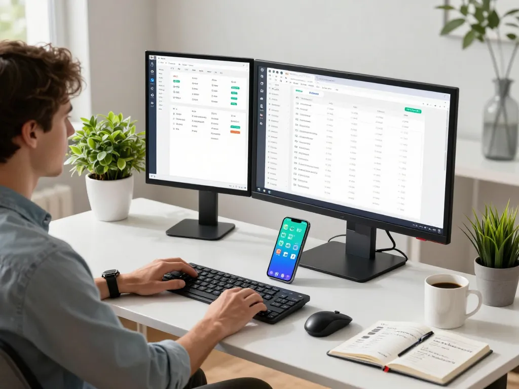 Enhance productivity with innovative tech gadgets in a modern home office.