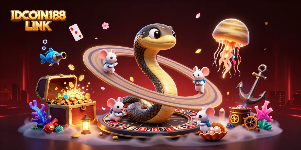 Experience thrilling bets with IDCOIN188 LINK in vibrant 3D casino scene featuring unique characters.