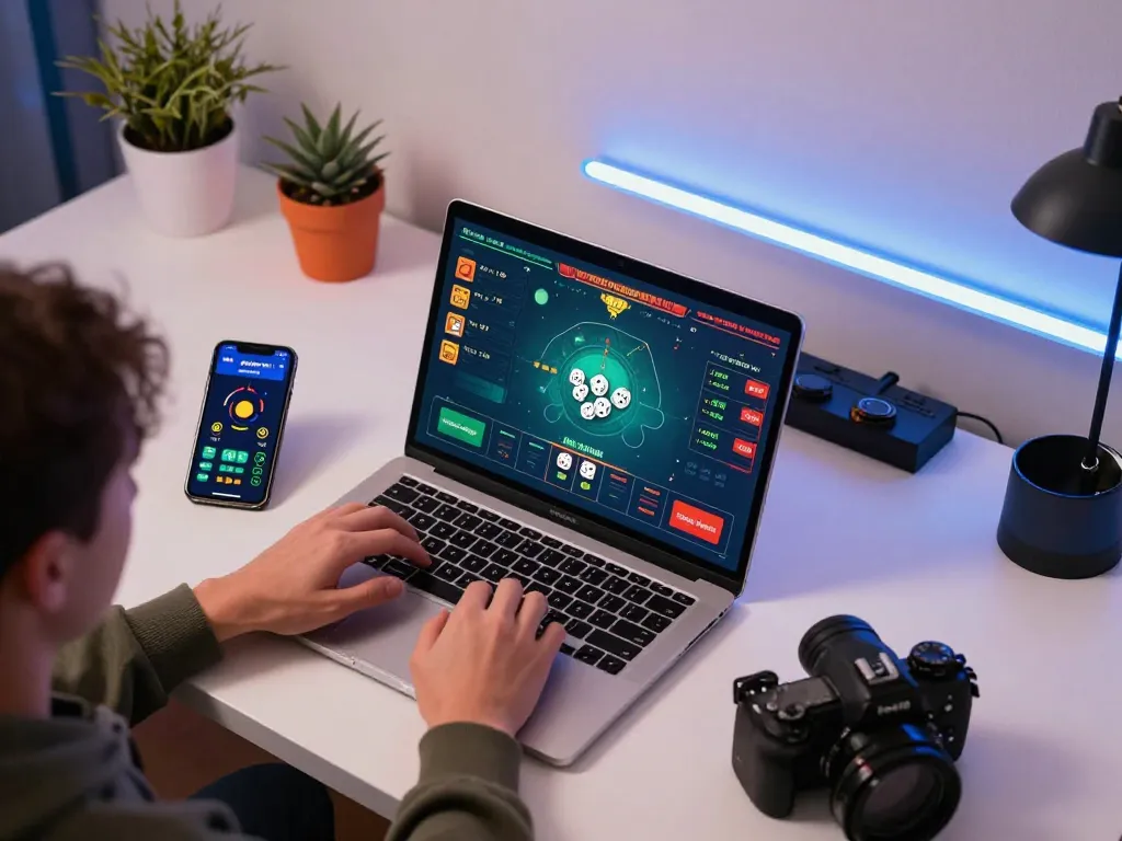 Playing tài xỉu online with dynamic interface and multiple devices showcasing an exciting gaming setup.