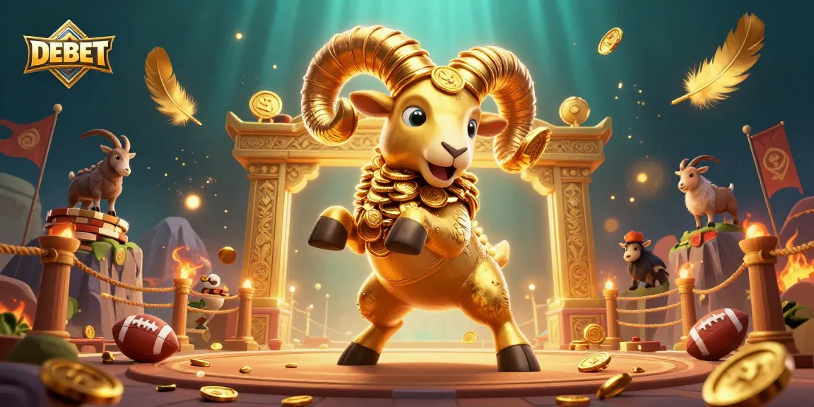Experience thrilling sports betting at DEBET with dynamic golden ram and vibrant casino elements.