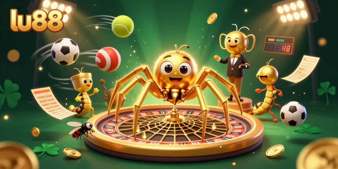 lu88 showcases a dynamic 3D casino scene with a golden spider and a centipede croupier