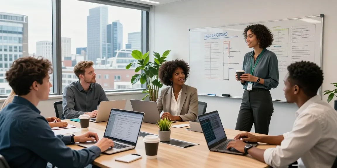 Team collaborating in a modern office for london business it support, showcasing technology and teamwork.