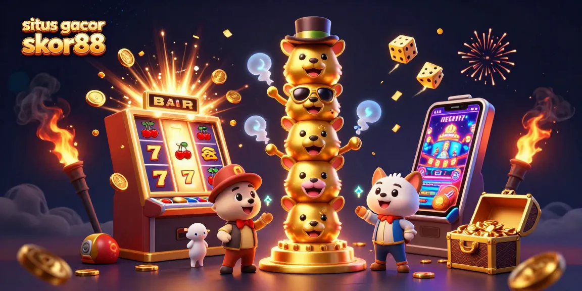 Experience thrilling excitement at situs gacor skor88 with a vibrant 3D casino illustration filled with dazzling elements.