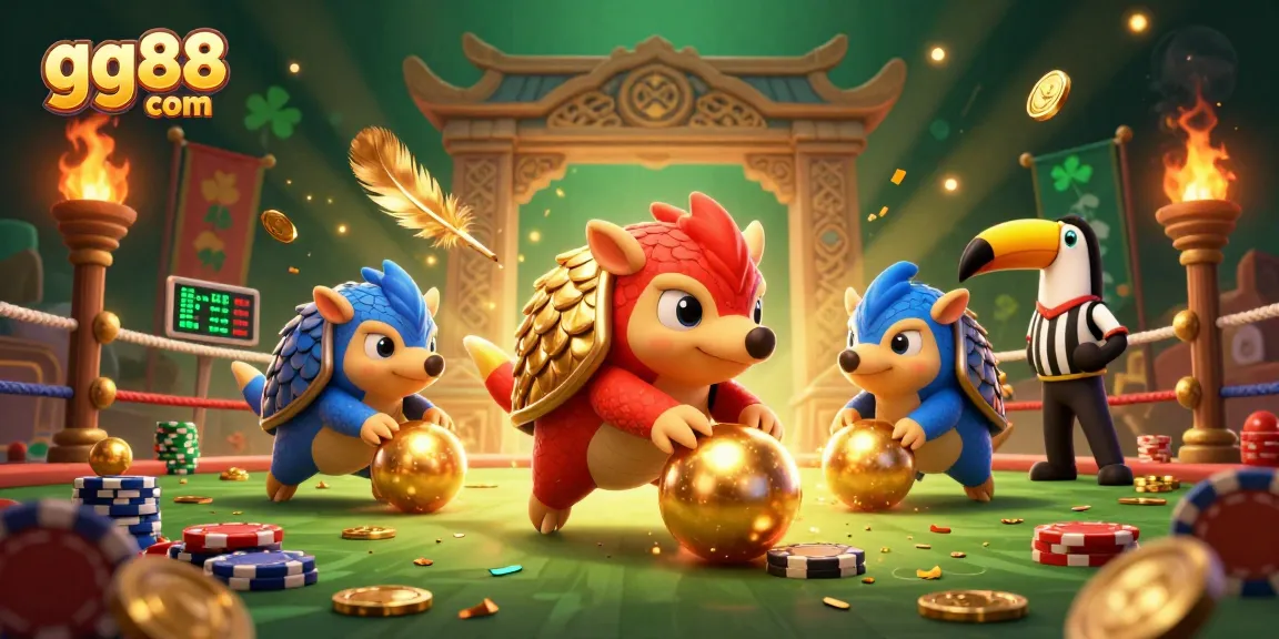 Experience thrilling gameplay at gg88 com with rival pangolins competing in a vibrant casino scene.