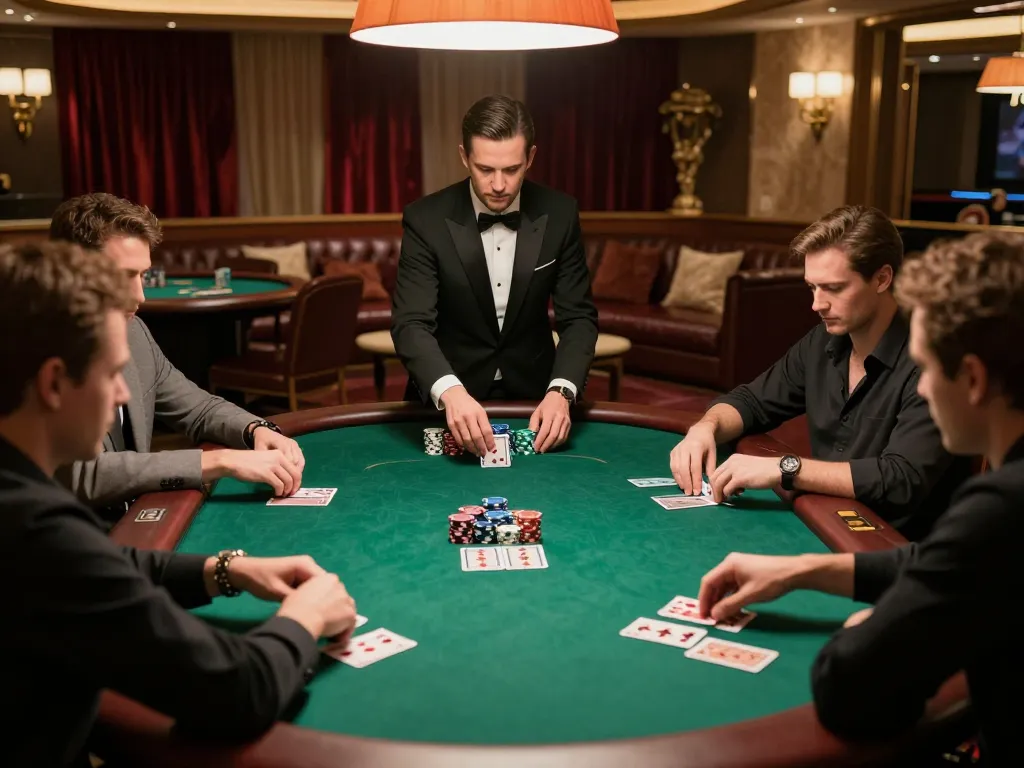 Engaged players at gamebaidoithuong8 poker table in a luxurious casino environment