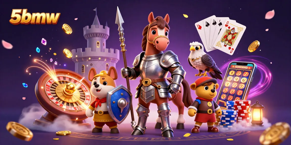 Experience thrilling gaming at 5bmw with enchanting knights and coins flying in this casino action scene.
