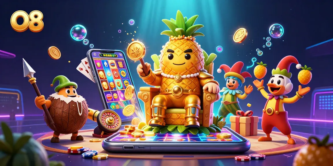 O8 enhances slot gaming excitement with a dazzling golden pineapple king and dynamic casino elements.