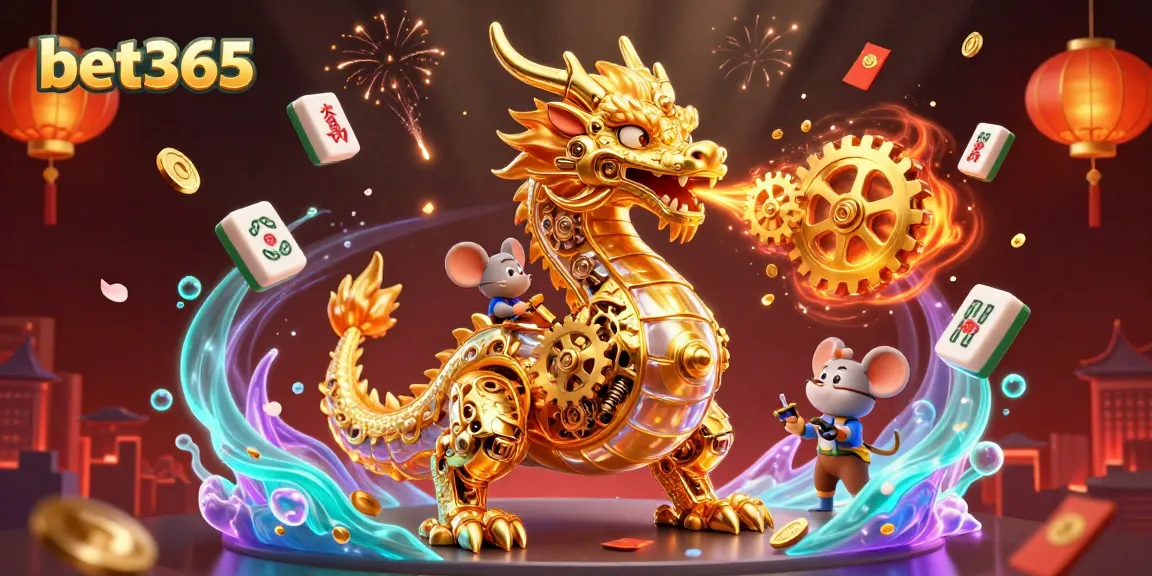 Experience excitement with bet365's vibrant 3D casino art featuring a golden dragon and thrilling game elements.