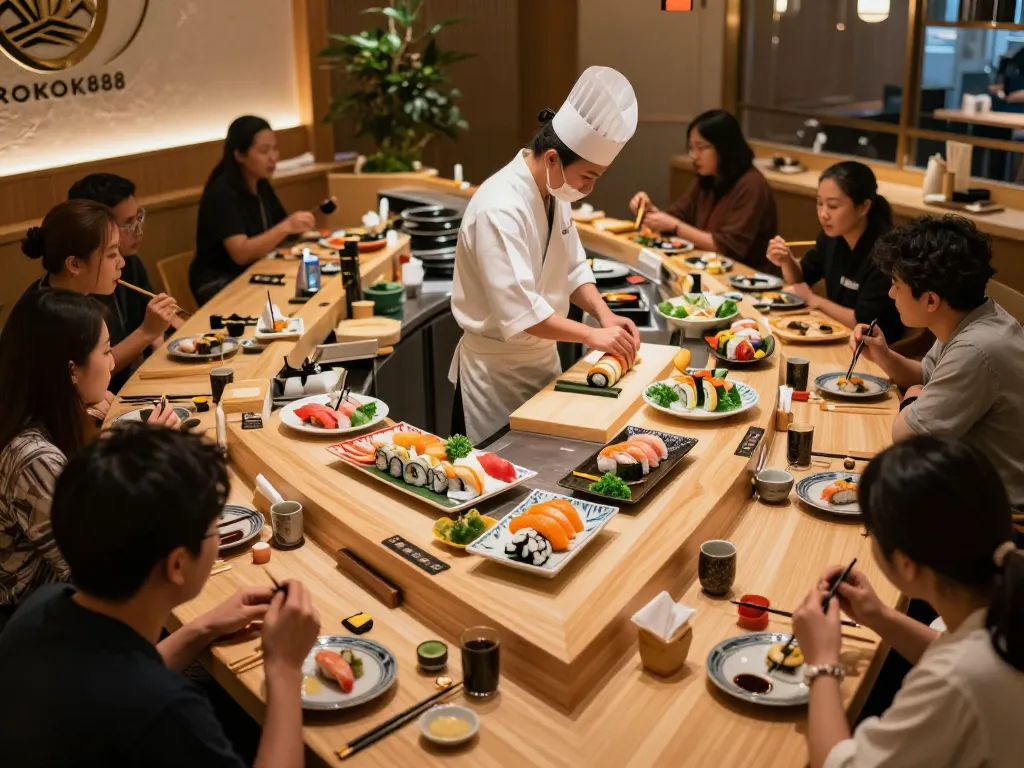Menikmati sushi autentik di restoran ROKOK88 di Jakarta dengan hidangan yang berwarna-warni.