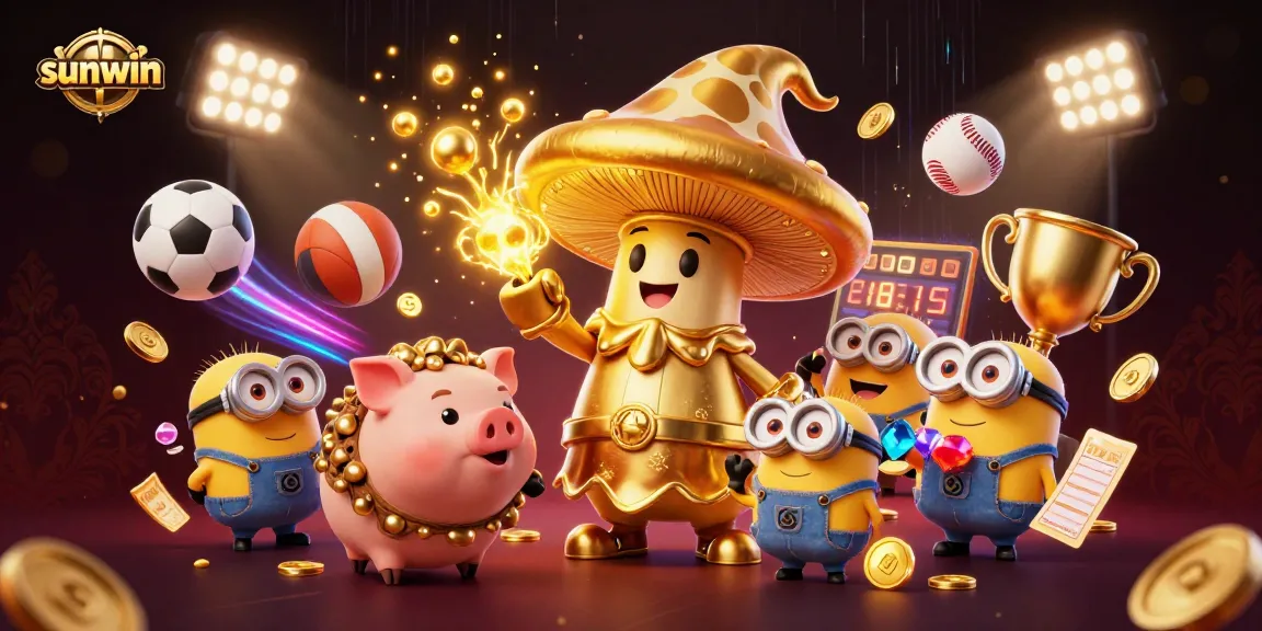 Sunwin features vibrant 3D characters and elements symbolizing exciting sports betting experiences.