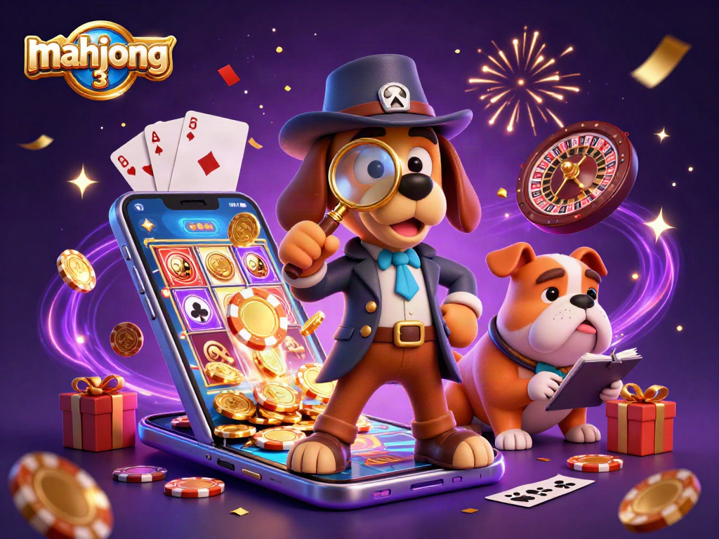 Engage in Mahjong 3 excitement with clues from a detective duo amidst vibrant casino elements