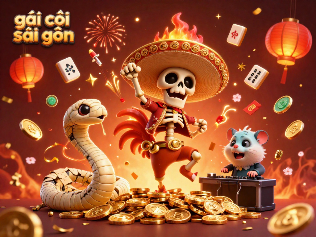 Experience the vibrant energy of gái gọi sài gòn with colorful characters celebrating amidst golden treasures and festive elements.
