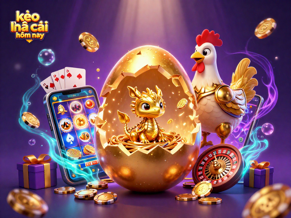 Experience stunning rewards with kèo nhà cái hôm nay, featuring a baby dragon made of gold and dynamic casino elements.