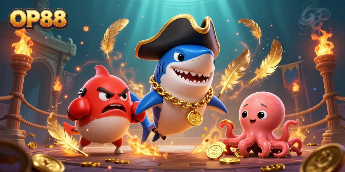 Engage in thrilling gameplay at OP88 with illustrated dynamic characters and casino elements.