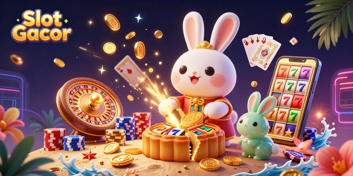 Engage with Slot Gacor for exciting slot fun amidst a vibrant casino scene full of jackpot symbols.