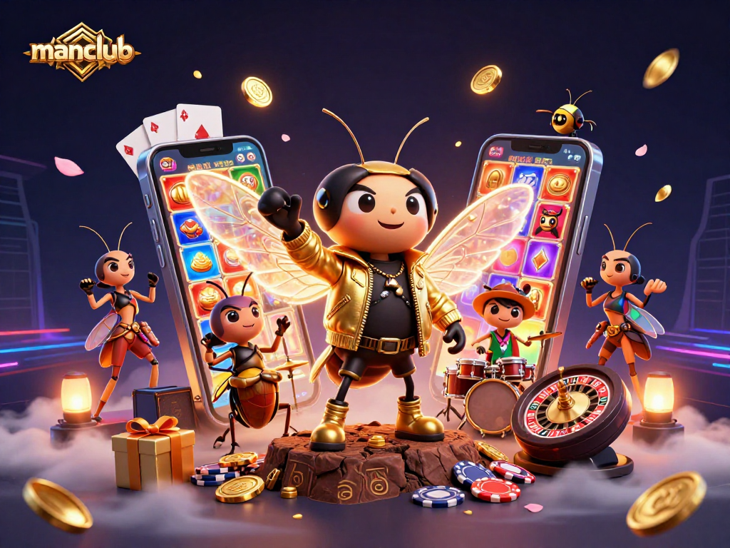 Experience thrilling games with manclub, featuring dynamic slot action and colorful casino elements.