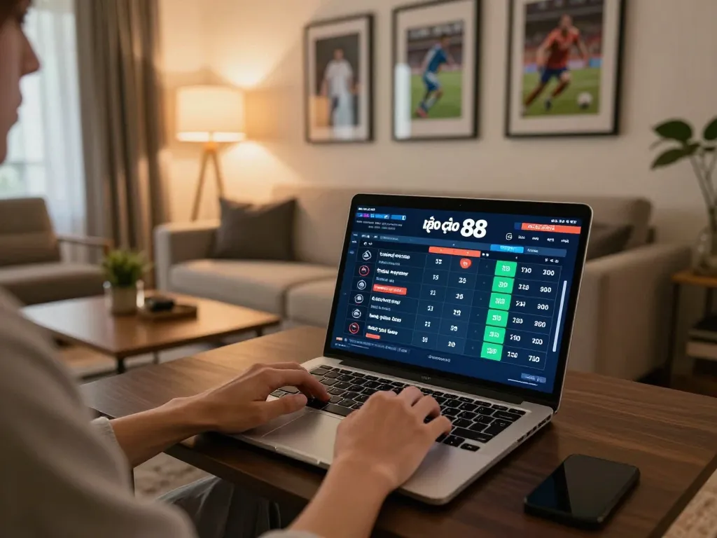 Betting action on kèo nhà cái 88 online platform from a stylish home office setting