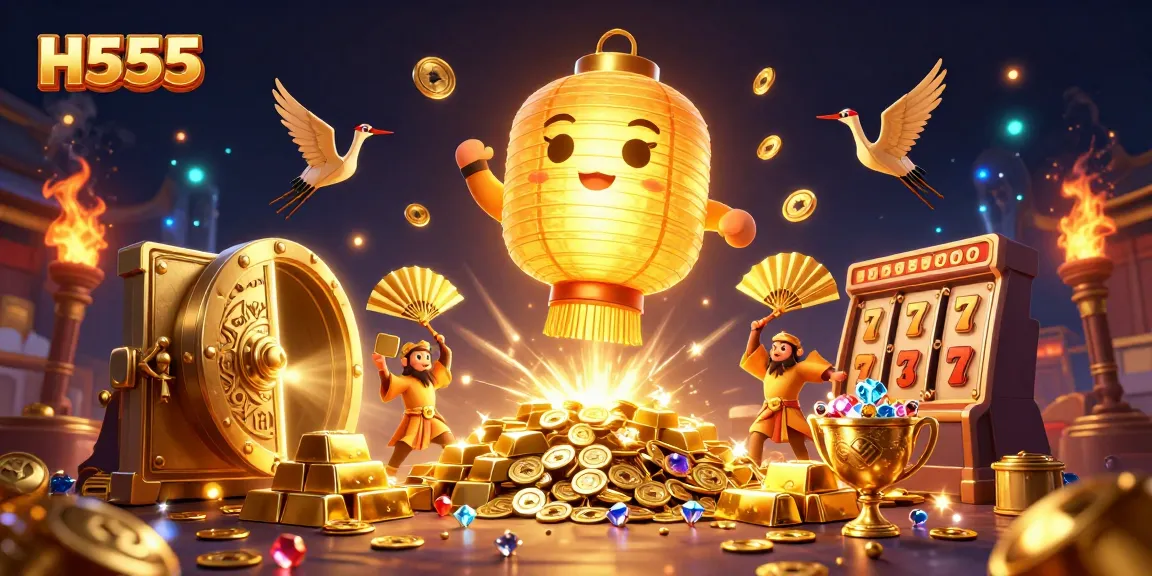 Bet on H555's captivating casino experience with the golden lantern spirit and fortune symbols.