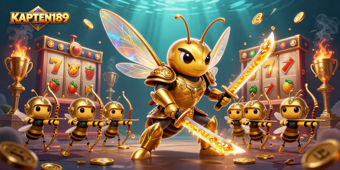 KAPTEN189 menampilkan jackpot slot dan simbol berkilau dalam komposisi 3D yang dinamis.