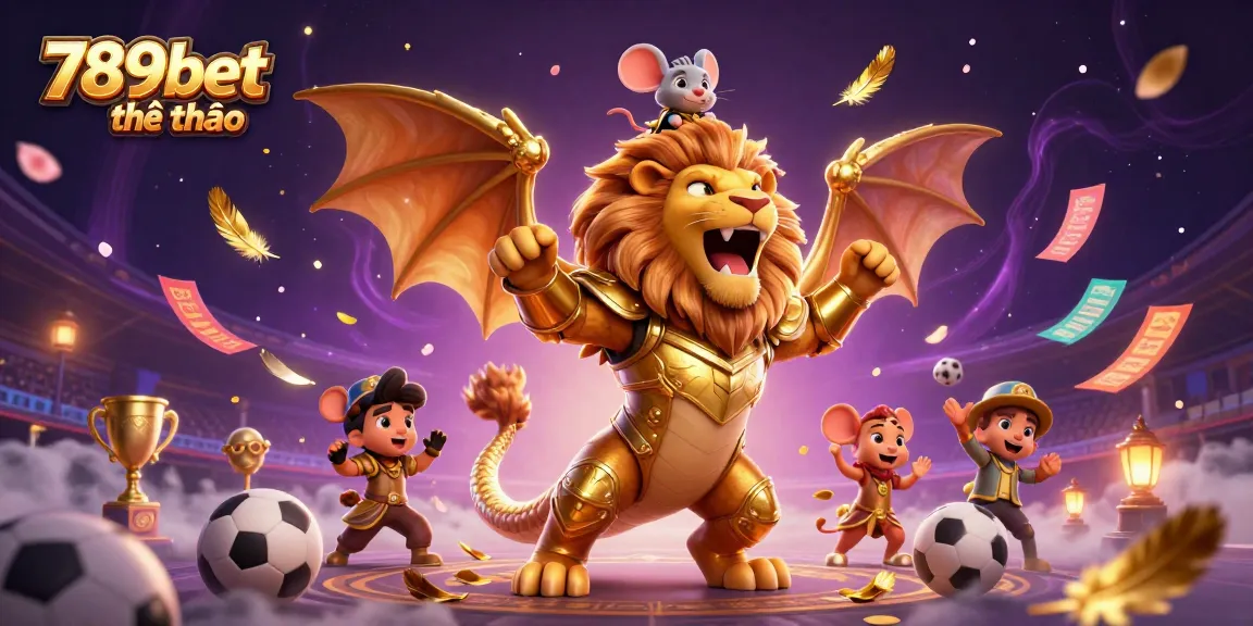 Experience the excitement of 789bet thể thao with a dynamic 3D scene featuring triumphant characters and sports elements.