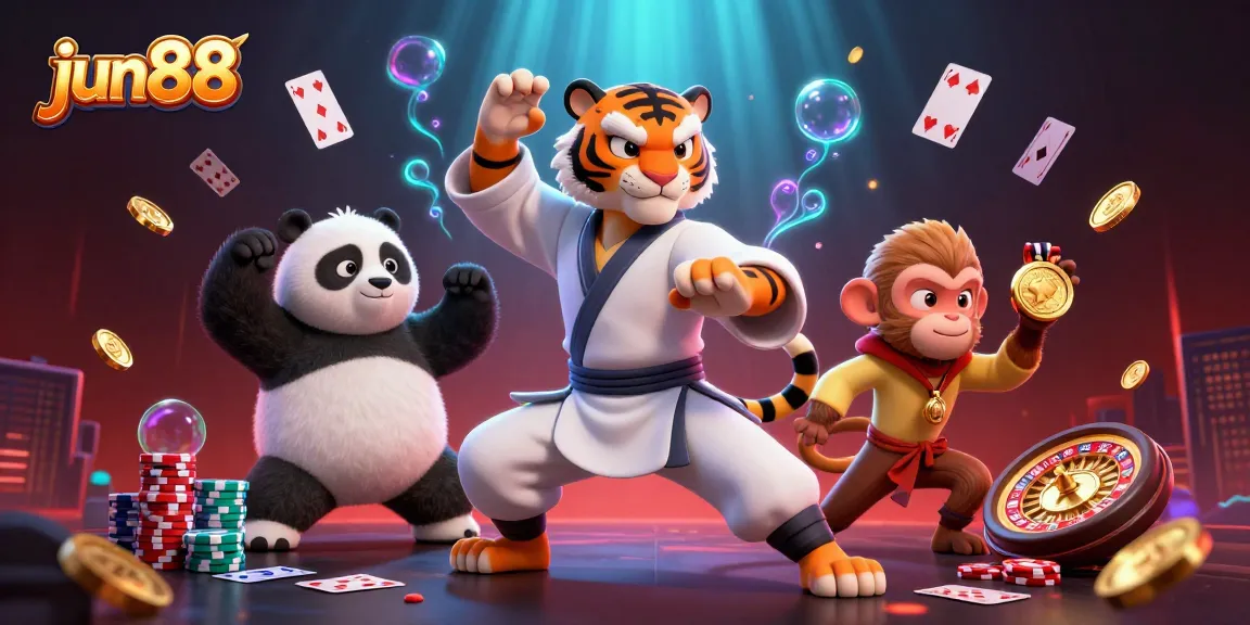 Experience thrilling gaming action at jun88 with colorful playing cards and gold coins in a dynamic casino scene.