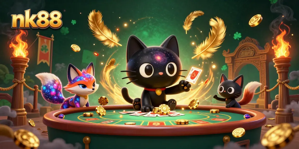 Experience exciting gameplay at nk88 with a vibrant cosmic casino scene featuring a black hole cat.