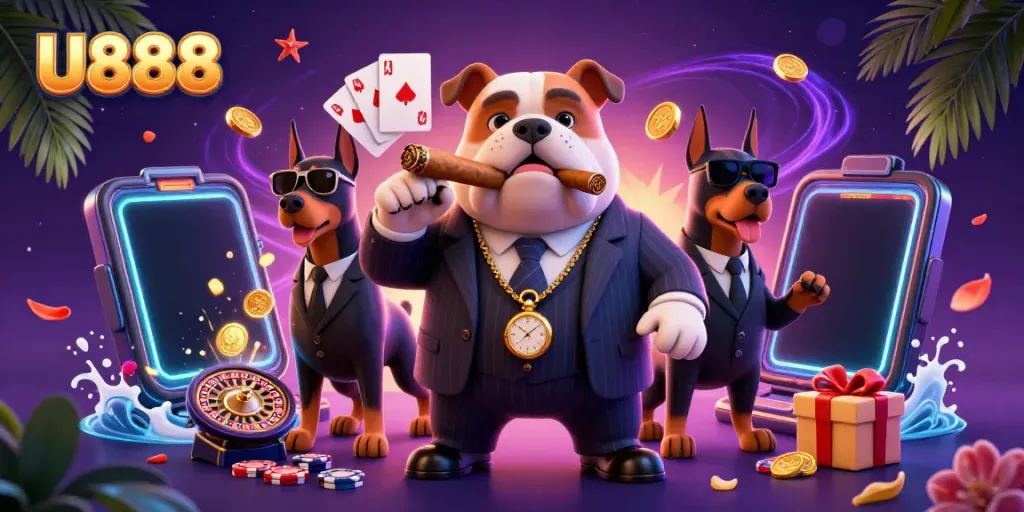U888 offers thrilling gameplay with a mafia boss bulldog and dynamic casino elements.